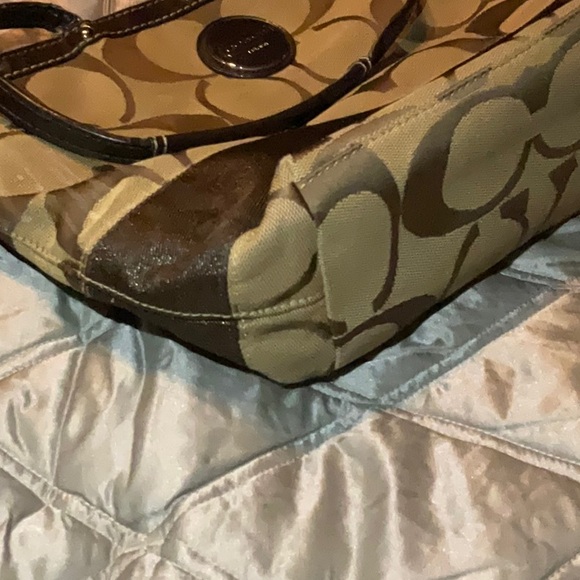 Coach Legacy Stripe Signature Tan and Brown Shoulder Bag - Picture 5 of 16